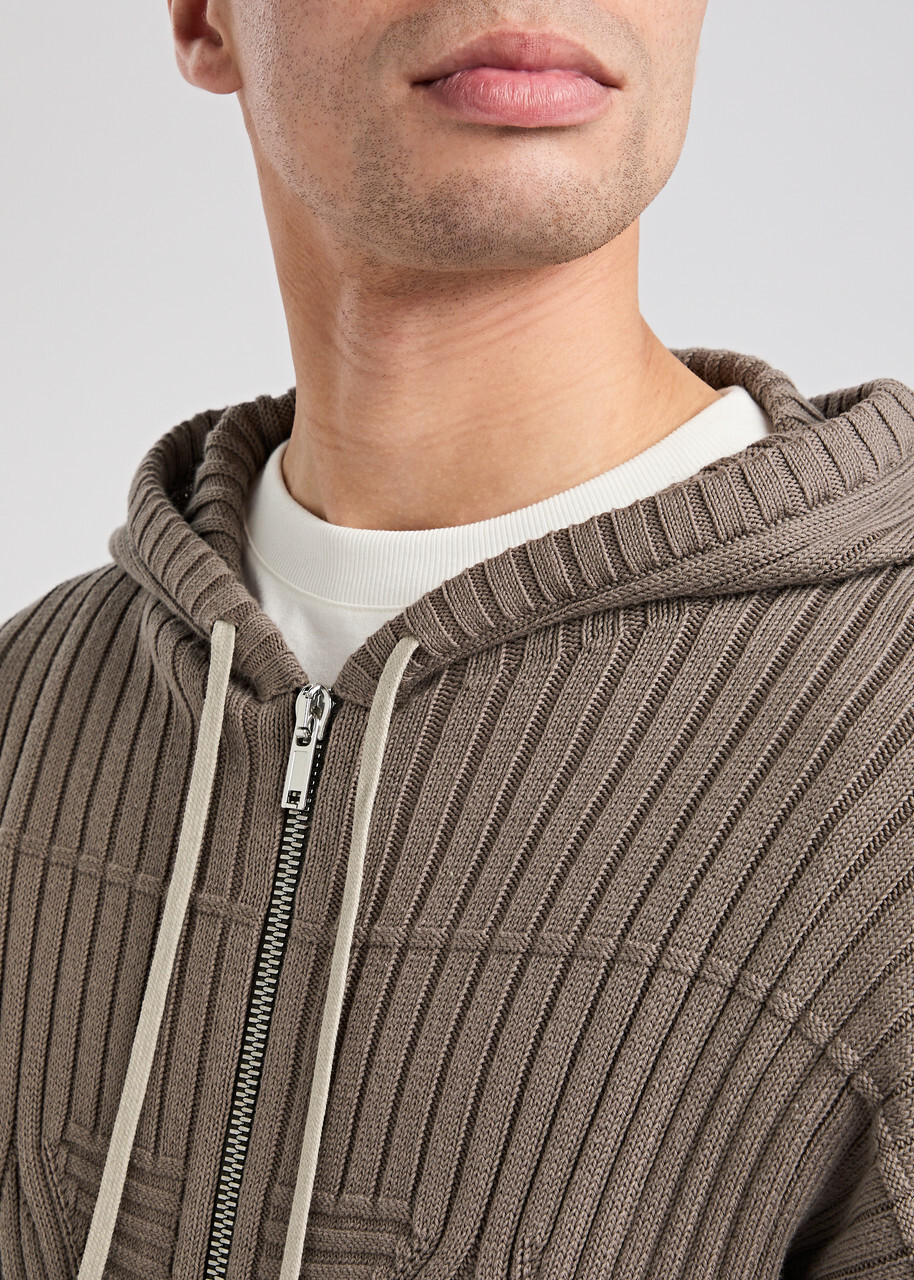 Rick Owens Maglia Ribbed Hooded Cotton Jumper Grey Rick Owens