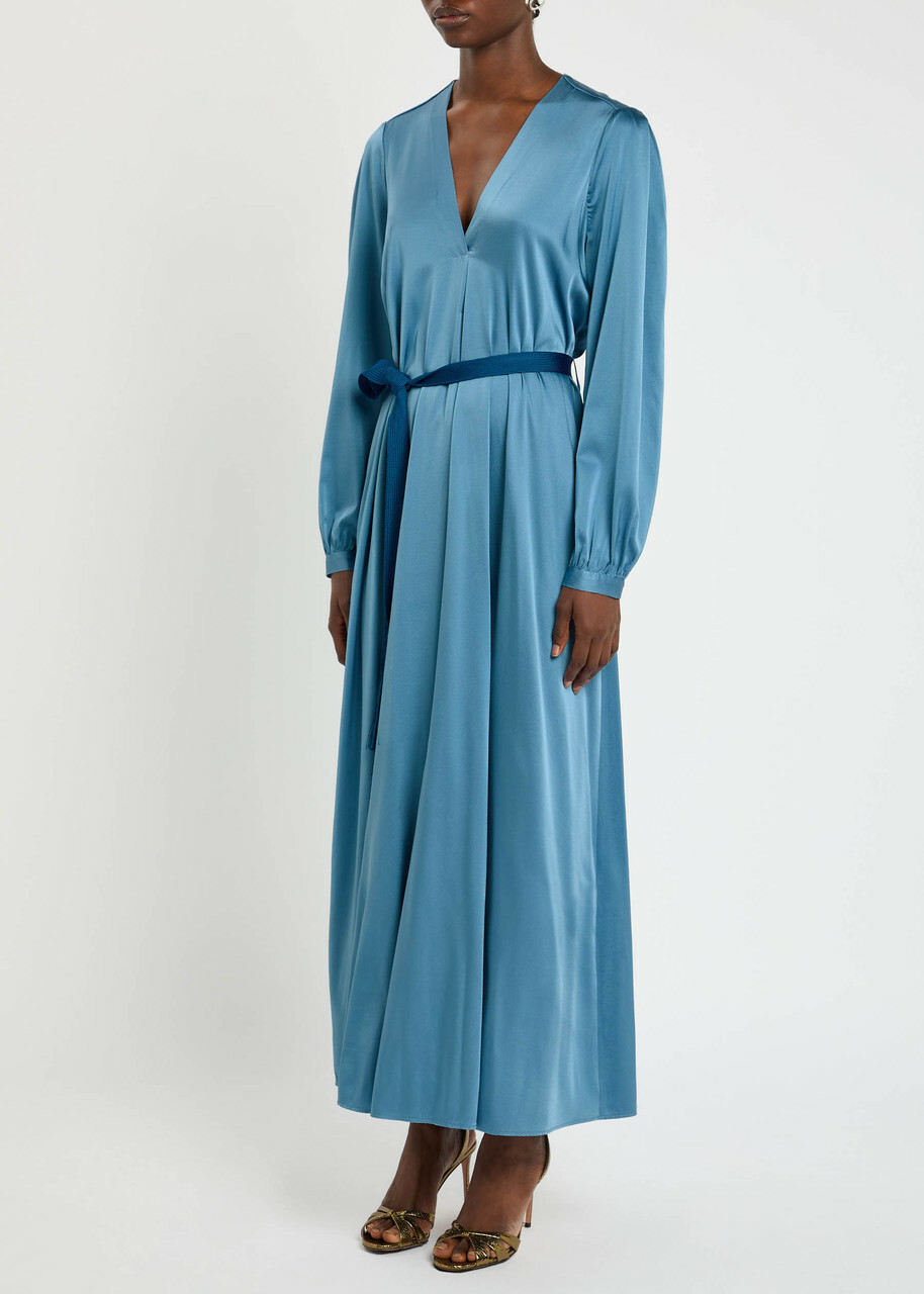 Forte_forte Belted Silk-satin Midi Dress Blue