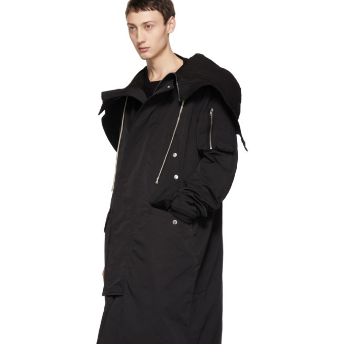 Rick Owens Drkshdw Black Hooded Long Coat Rick Owens Drkshdw