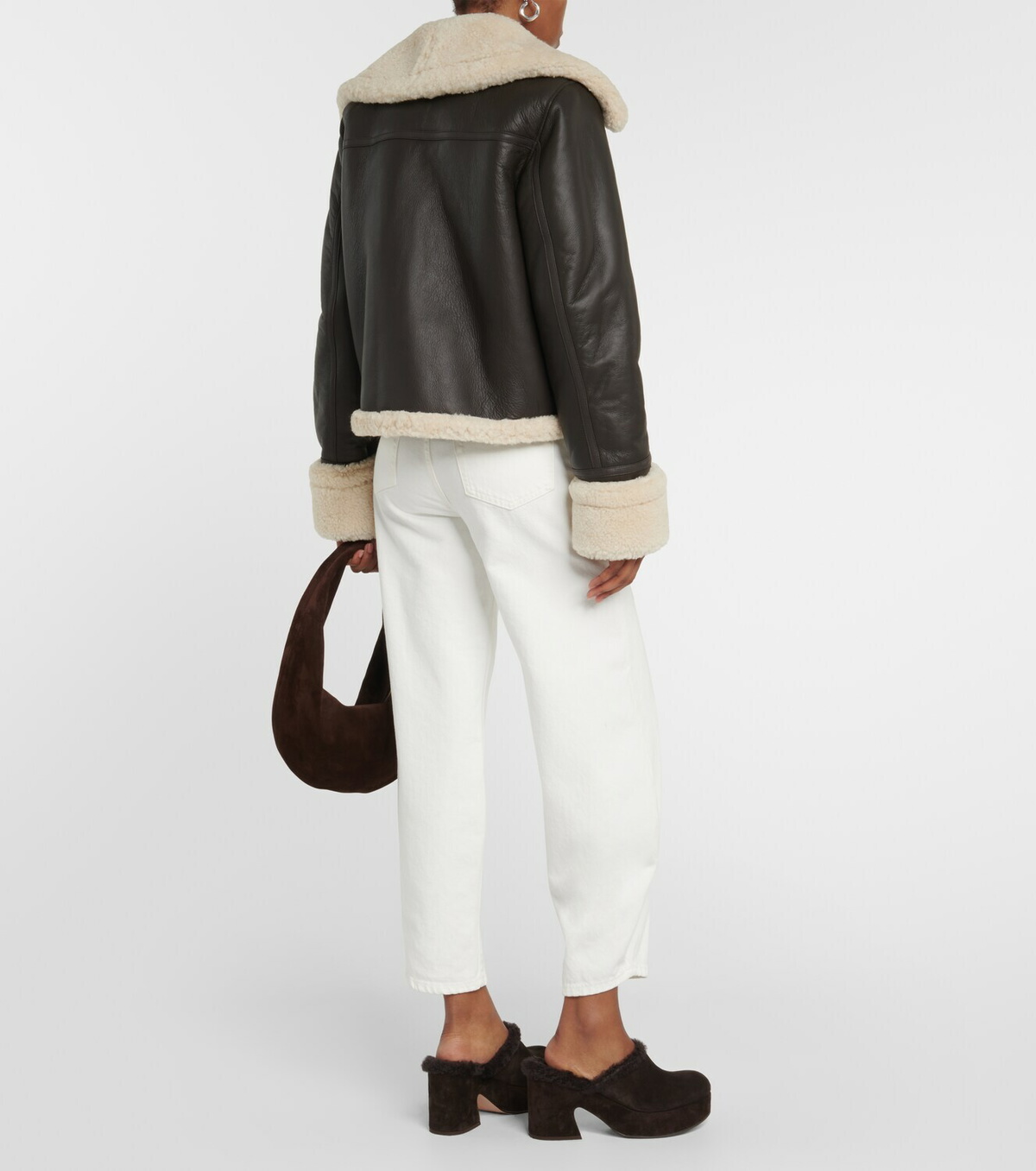 CO Shearling-trimmed leather biker jacket