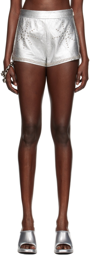 Photo: I'm Sorry by Petra Collins SSENSE Exclusive Silver Mimi Wade Edition Studded Leather Shorts
