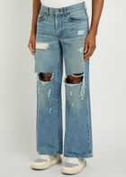 Satoshi Nakamoto Blessed To Be Stressed Distressed Wide-leg Jeans Blue