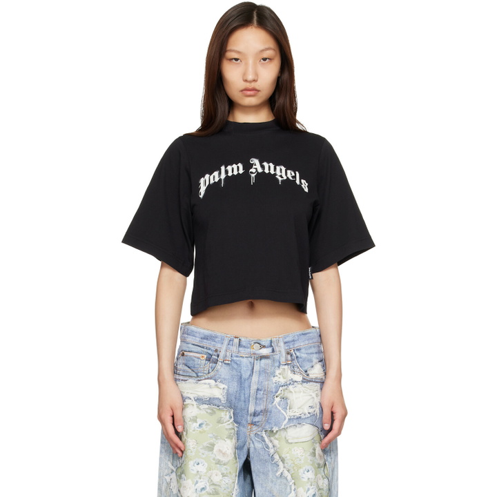 Photo: Palm Angels Black Dripping Curved Logo Boxy T-shirt