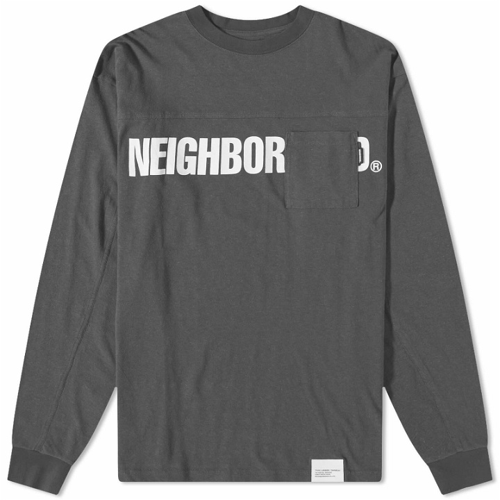 Photo: Neighborhood Men's Long Sleeve Logo Print Pocket T-Shirt in Black