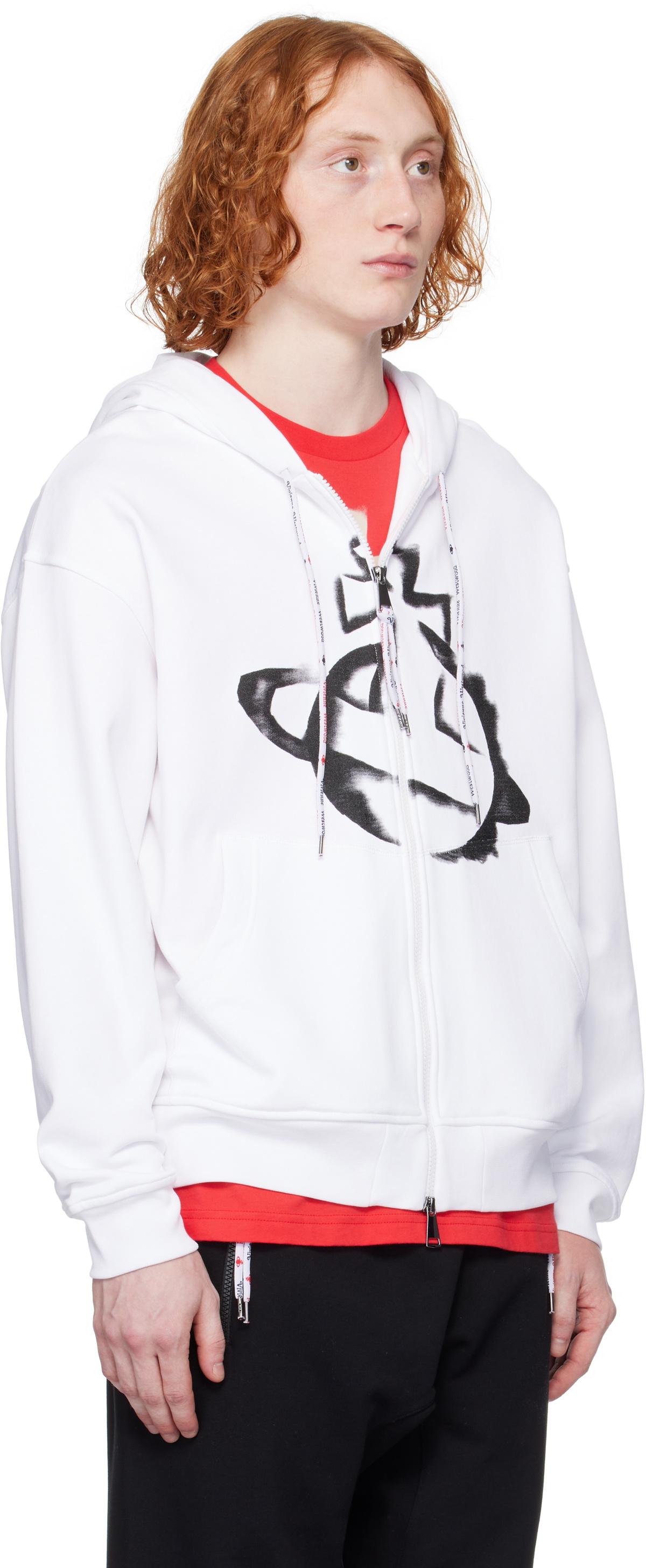 Vivienne Westwood White Stencil Orb Rugged Zip Hoodie
