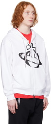 Vivienne Westwood White Stencil Orb Rugged Zip Hoodie