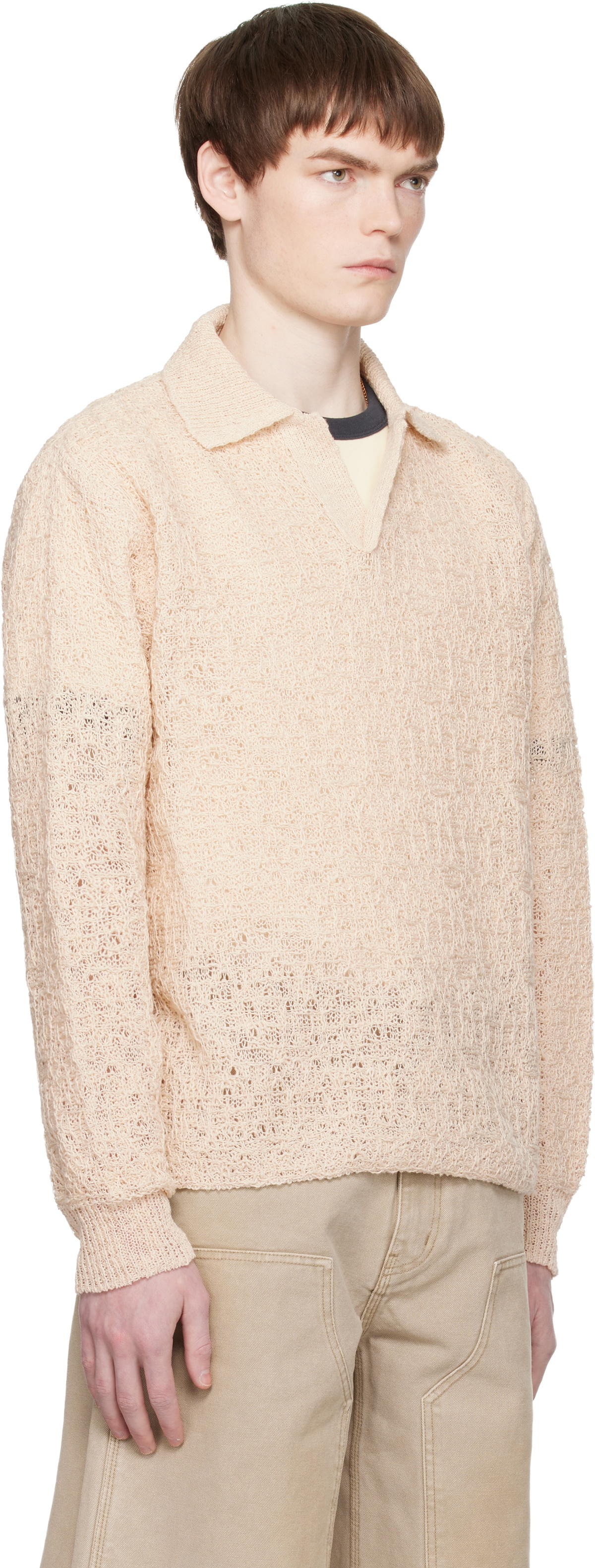 COOR Off-White Crochet Collar Knit Polo