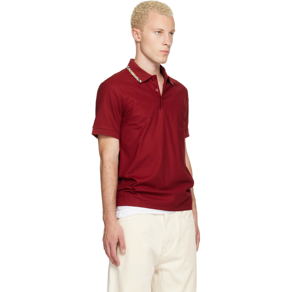 Burberry Red Check Trim Cotton Polo