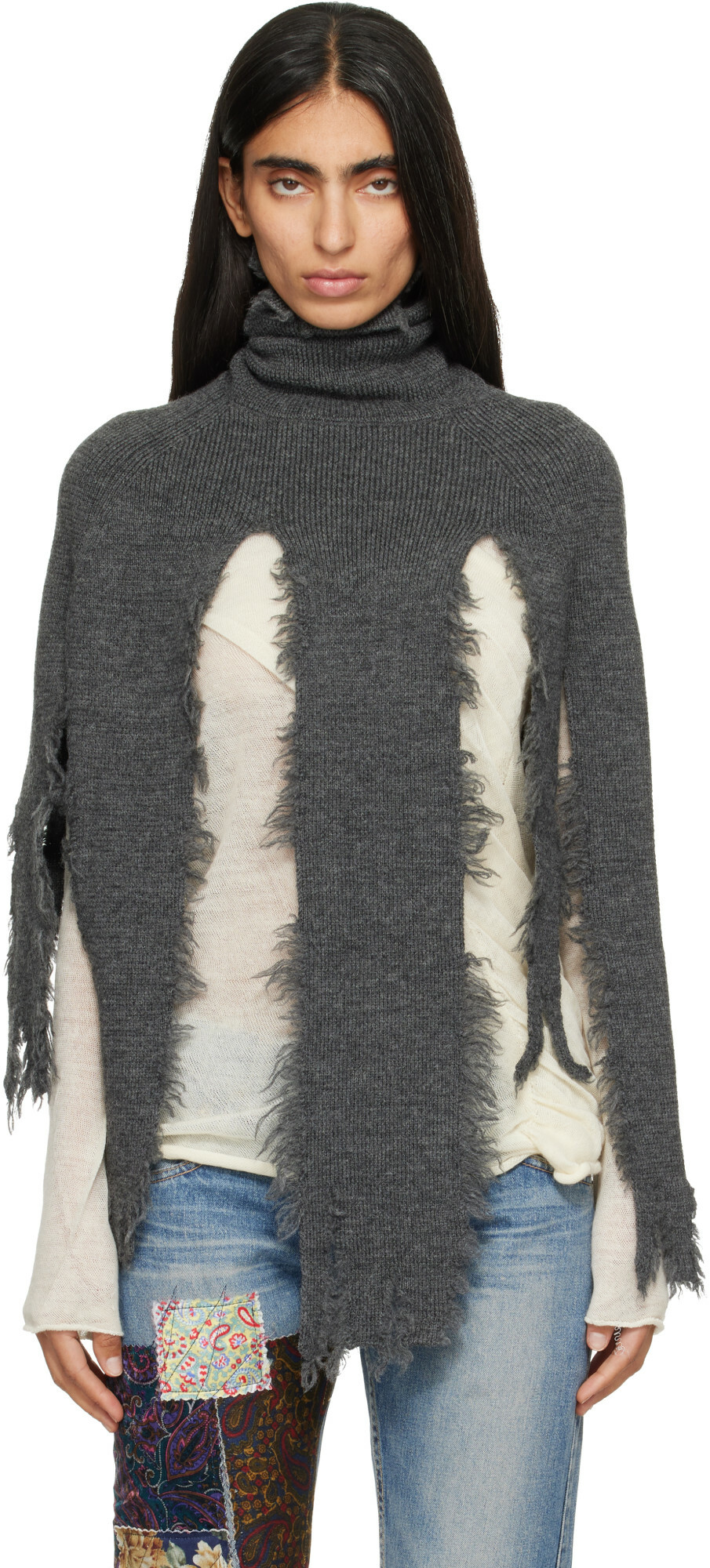 Junya Watanabe Gray Wool Turtleneck Cape