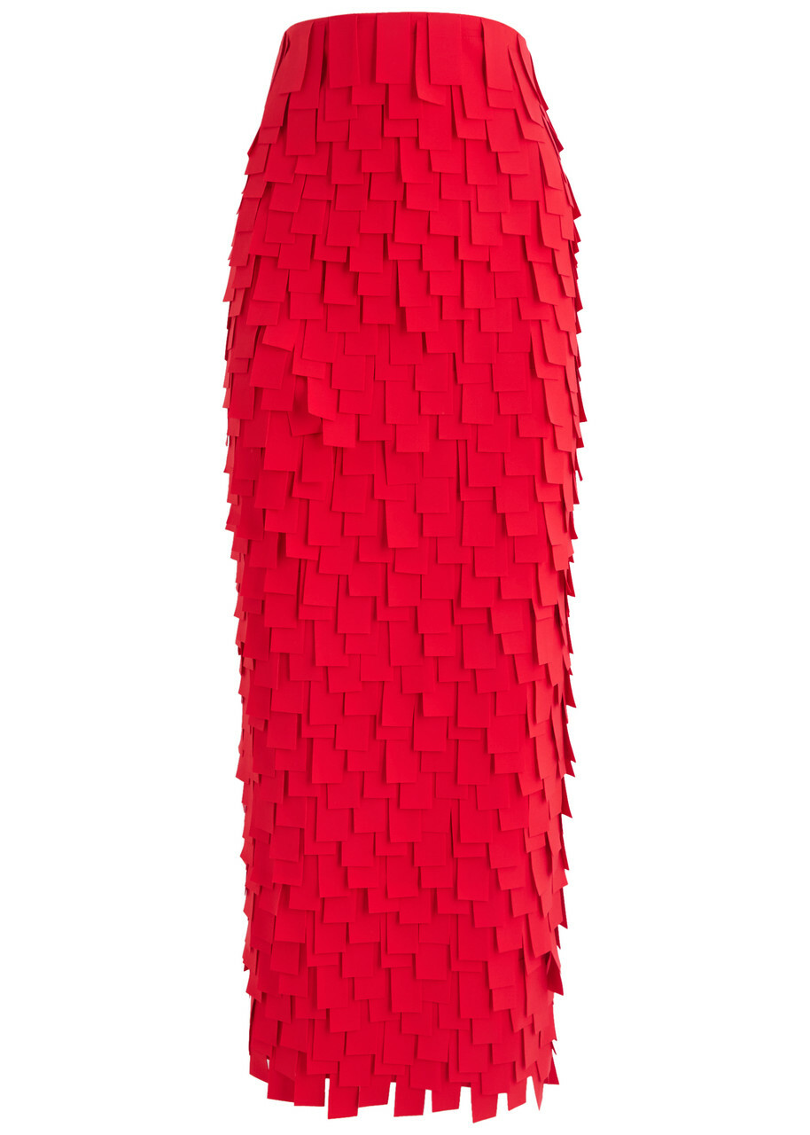 A.W.A.K.E Mode Laser-cut Open-back Crepe Maxi Skirt Red