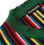 Balenciaga - Oversized Distressed Logo-Intarsia Virgin Wool-Blend Sweater - Men - Multi
