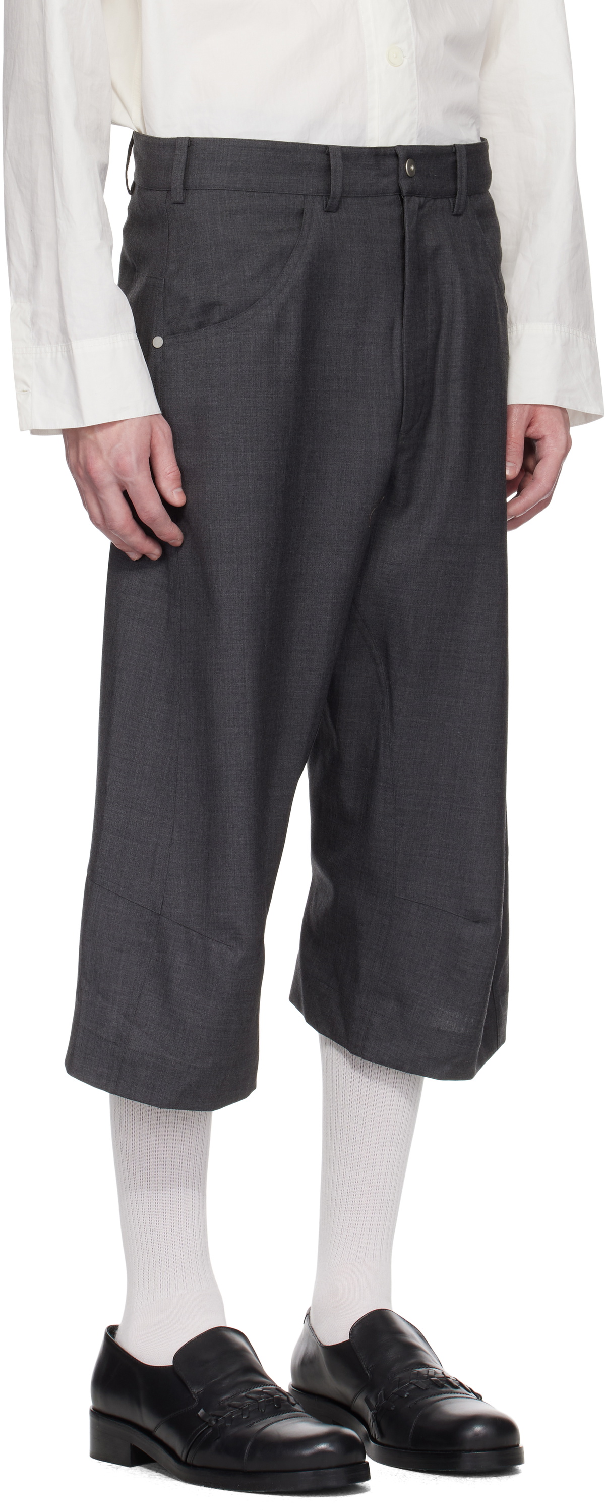 パンツ Omar Afridi Knee Darted Flare Shorts 46 Omar Afridi Gray Knee Darted Flare Shorts Omar Afridi