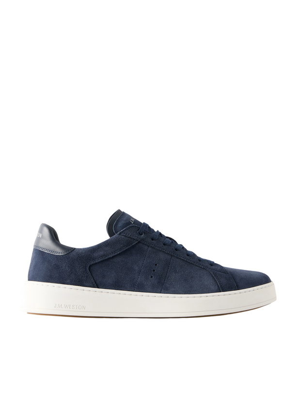 Photo: J.M. Weston - On Time Leather-Trimmed Suede Sneakers - Blue
