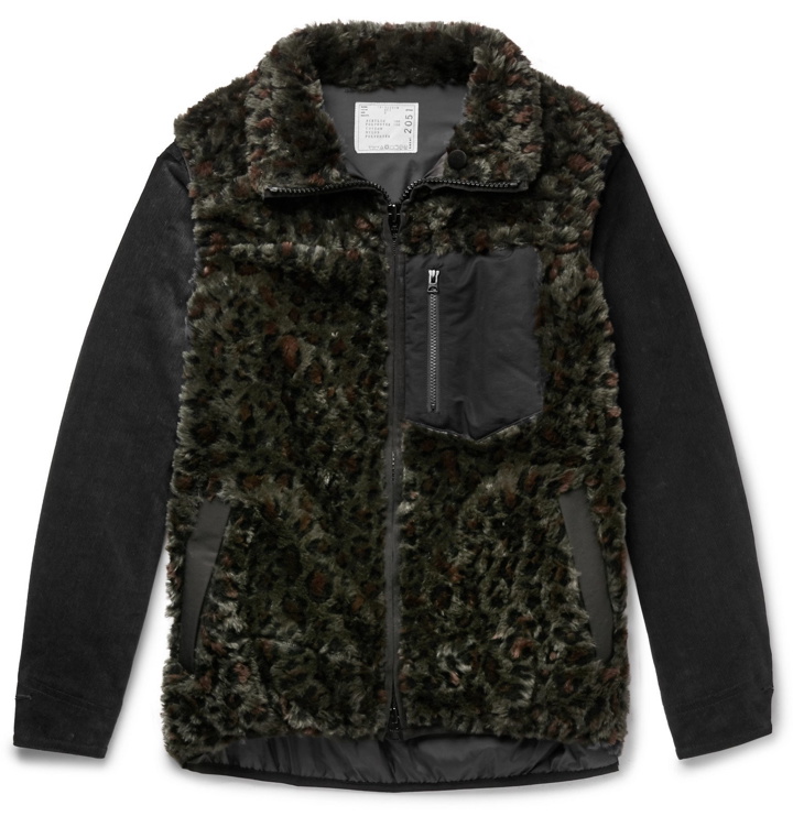 Photo: Sacai - Panelled Faux Fur and Cotton-Corduroy Jacket - Green