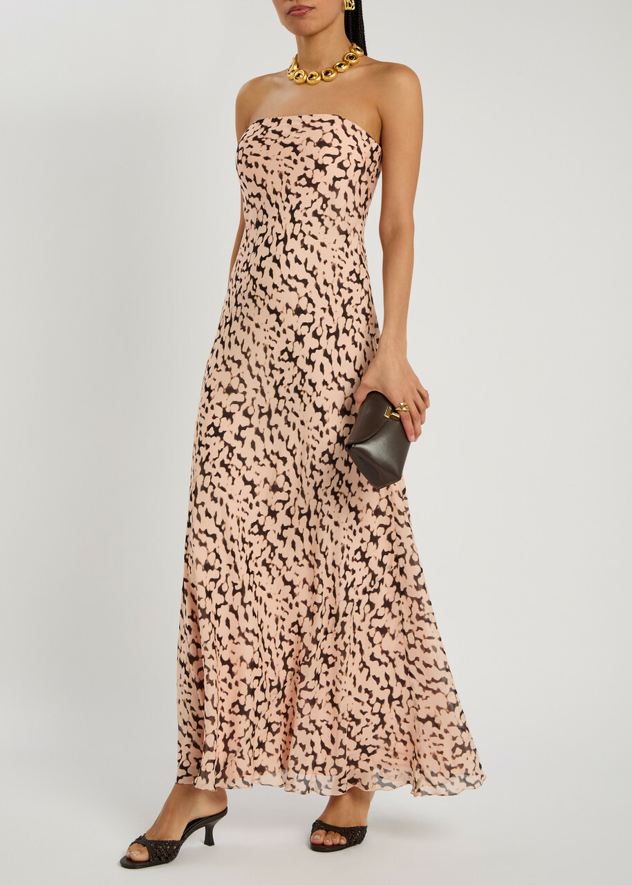 Staud Cassie Tortoise-print Silk Maxi Dress Pink
