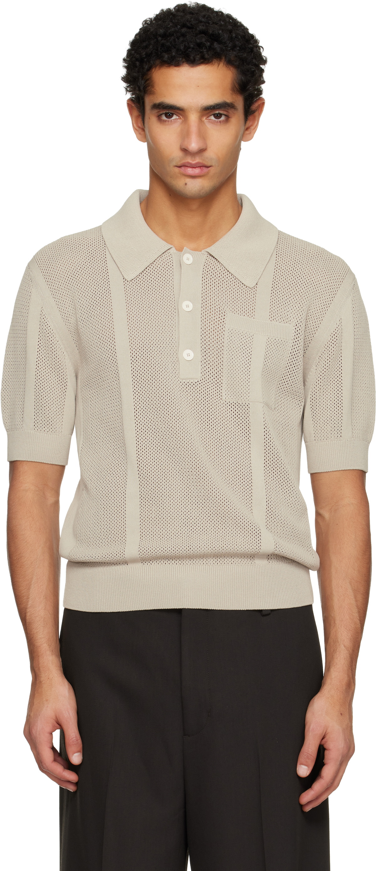 Lanvin Taupe Striped Polo