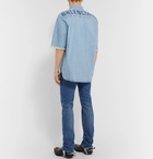 Balenciaga - Button-Down Collar Distressed Logo-Print Denim Shirt - Blue