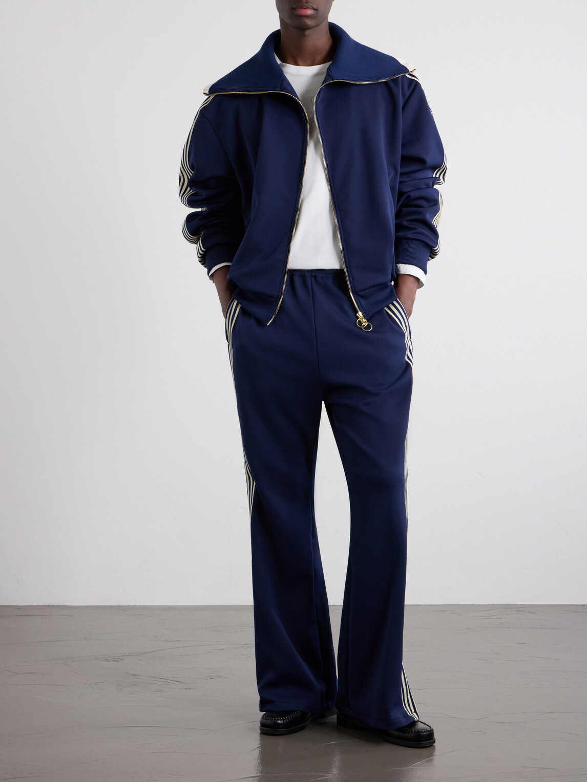 KAPITAL - Straight-Leg Striped Jersey Sweatpants - Blue