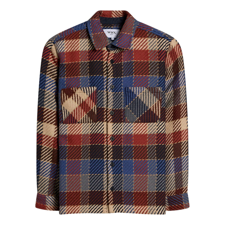 Photo: Wax London Men's Whiting Pike Check Overshirt in Rust/Multi