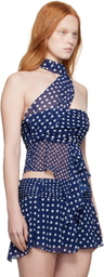 GUIZIO Navy Chiffon Wrap Around Top