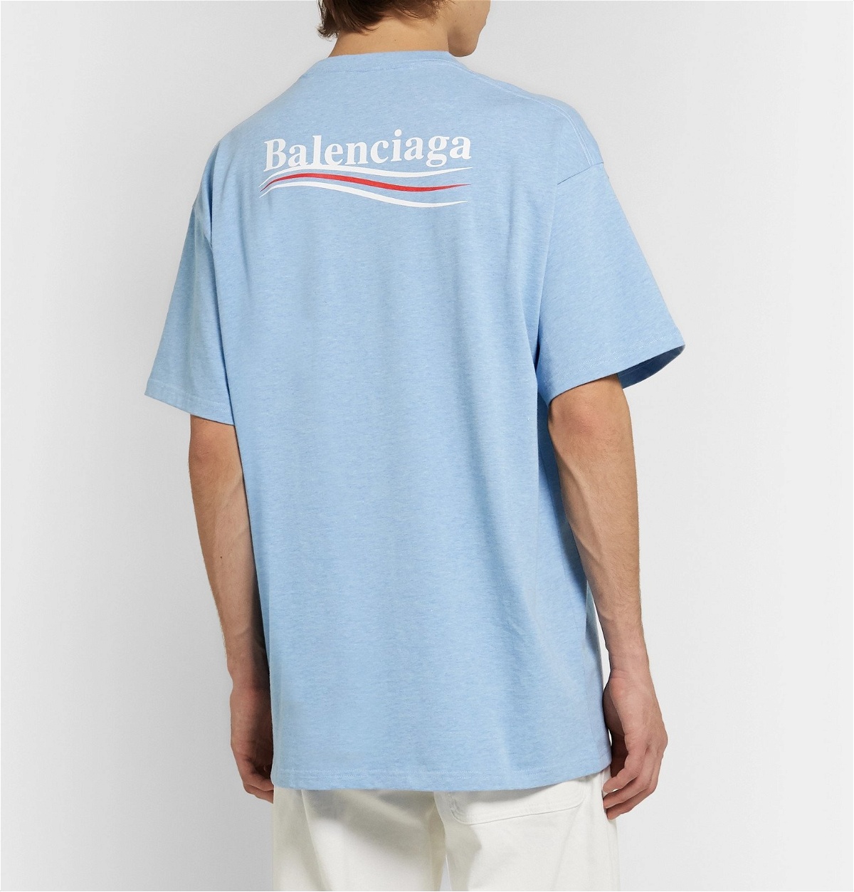 Balenciaga - Oversized Logo-Print Slub T-Shirt - Blue Balenciaga