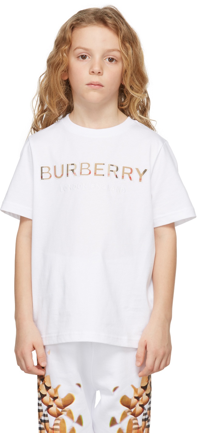 Burberry Kids White Embroidered Logo T-Shirt Burberry