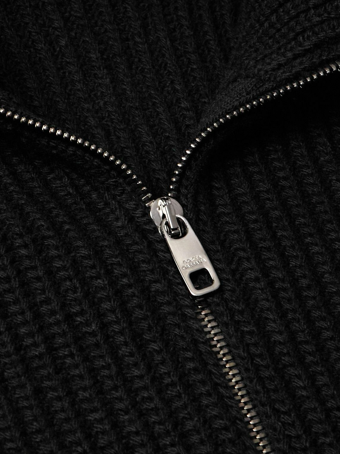 Dolce&Gabbana - Logo-Appliquéd Ribbed Wool Half-Zip Sweater - Black