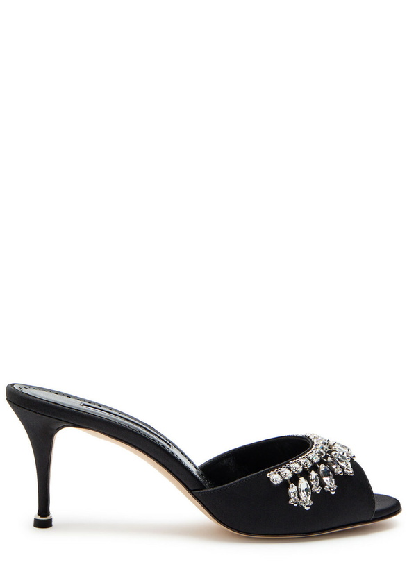 Photo: Manolo Blahnik Tulimu 70 Crystal-embellished Satin Mules Black