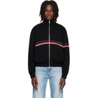 Versace Black Embroidered-Logo Cotton Knit Zip Cardigan
