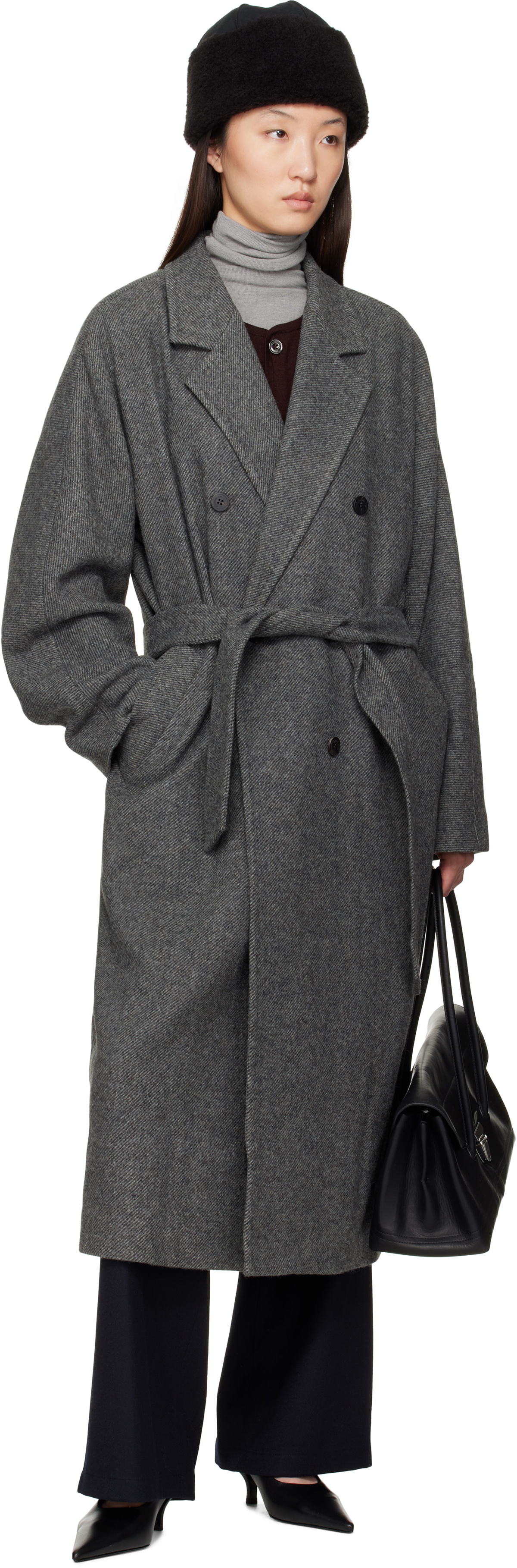 LE17SEPTEMBRE Gray Double-Breasted Belted Coat