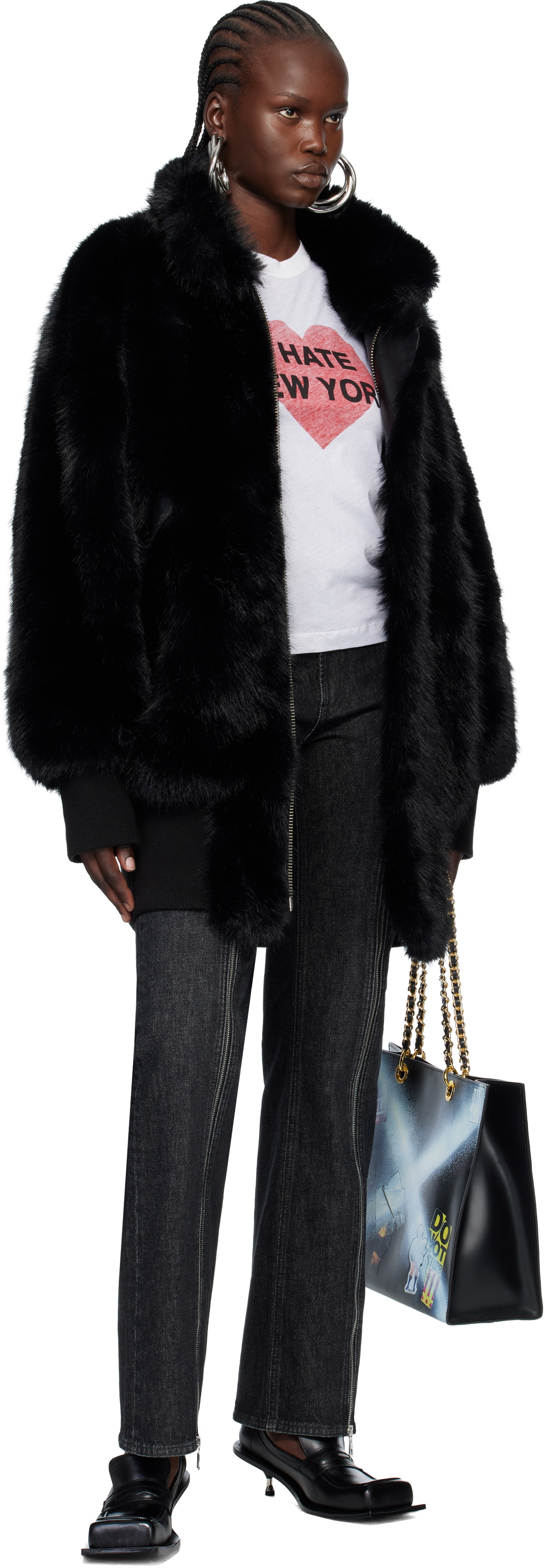 VAQUERA Black Faux-Fur Bomber Coat