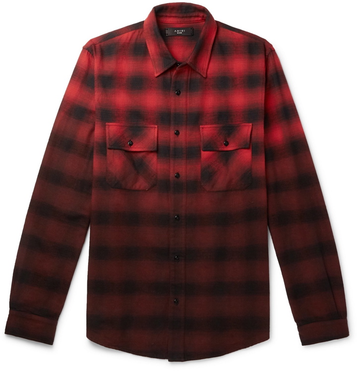 Photo: AMIRI - Dégradé Checked Cotton-Flannel Shirt - Red