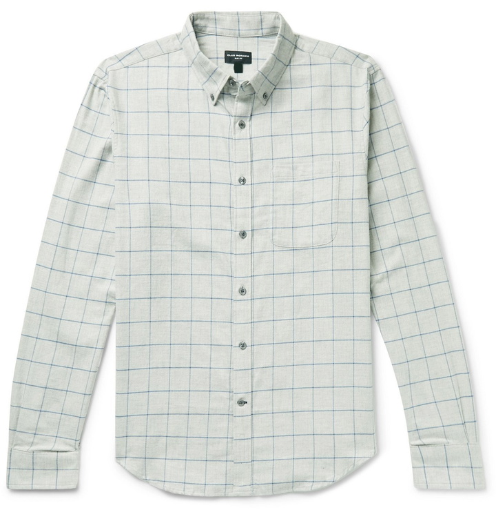 Photo: CLUB MONACO - Slim-Fit Button-Down Collar Checked Cotton-Flannel Shirt - Gray