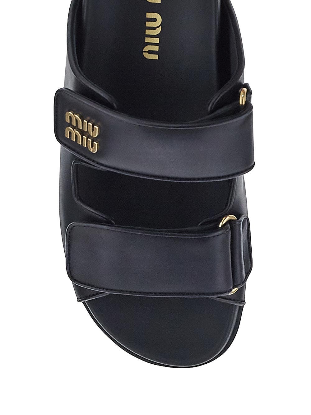 サンダル・ミュール MIU MIU LOGO SLIDES Miu Miu appliqué-logo Slides | Brown | FARFETCH