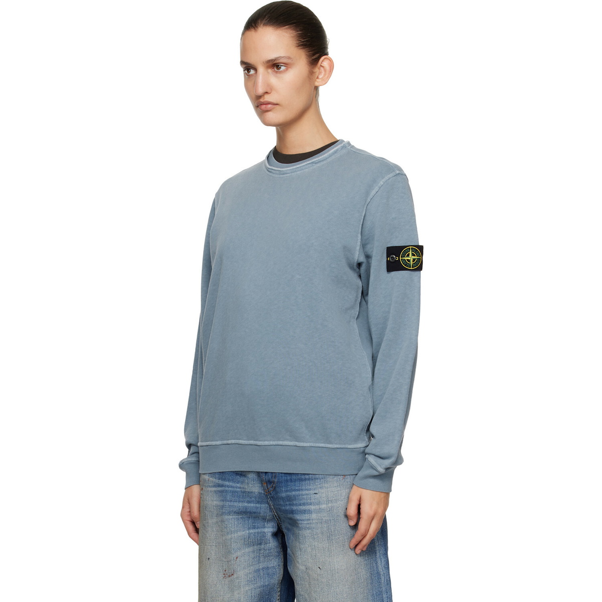 Stone Island Blue 6100034 Malfilé Fleece 'Old' Effect Sweatshirt