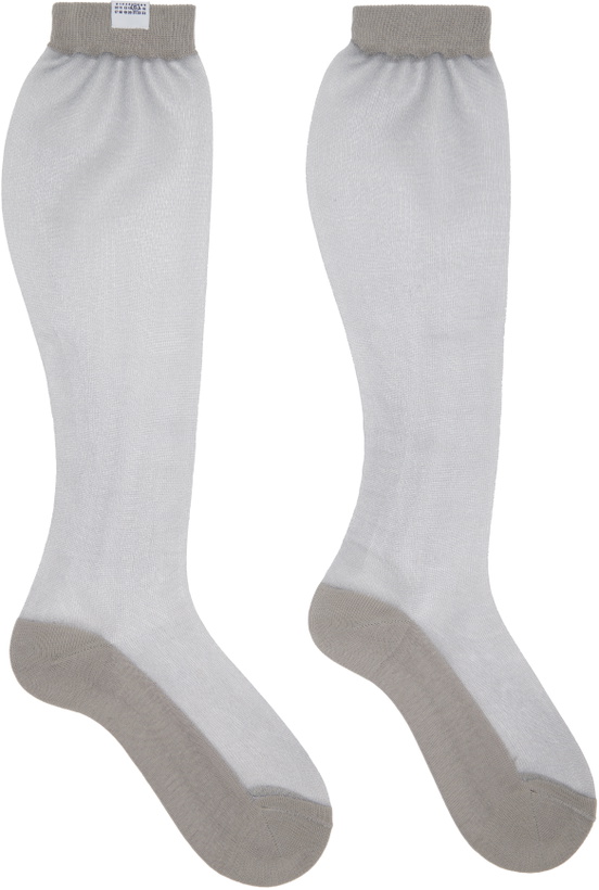 Photo: MM6 Maison Margiela Gray Sheer Knee-High Socks