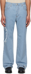 Edward Cuming Blue & White Denim Circle Window Jeans