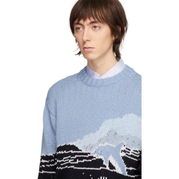 Thom Browne Blue Jacquard Dolphin Sweater Thom Browne