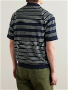 Beams Plus - Striped Cotton-Jacquard Half-Zip Polo Shirt - Blue