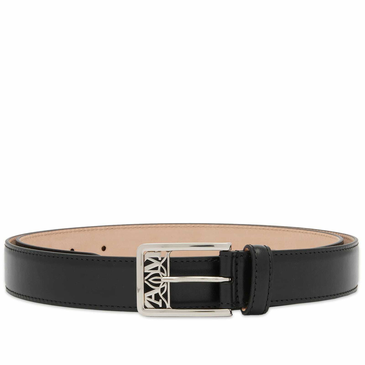 Alexander McQueen Men's Seal Buckle Belt in Black Alexander