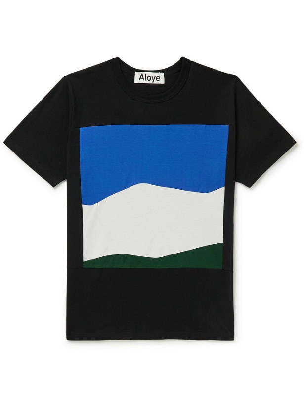 Photo: Aloye - Colour-Block Cotton-Jersey T-Shirt - Black