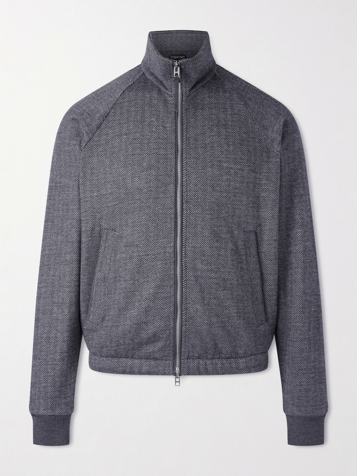 TOM FORD - Herringbone Cotton, Wool and Silk-Blend Jacket - Black