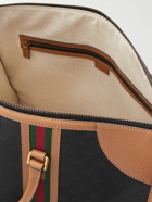 GUCCI - Leather and Webbing-Trimmed Monogrammed Coated-Canvas Duffle Bag