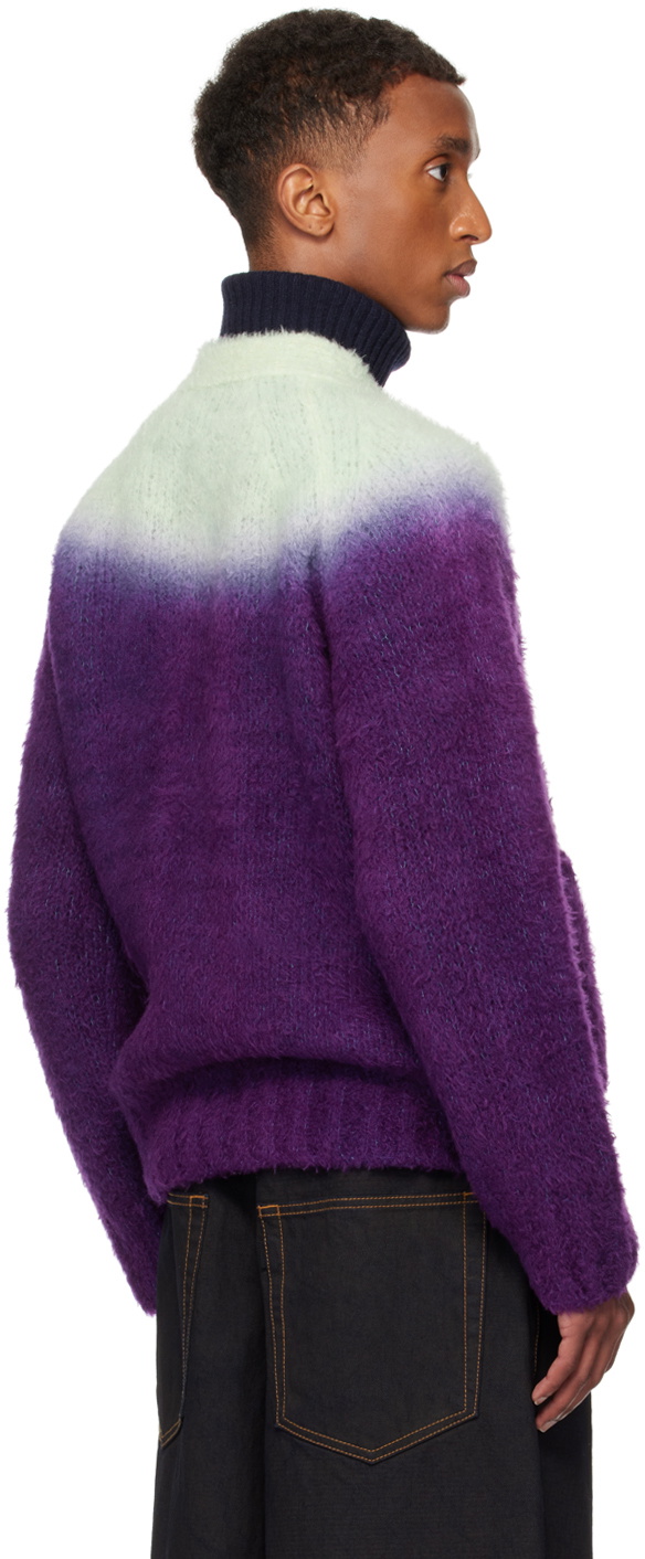sacai Green & Purple Gradation Dye Knit Cardigan Sacai