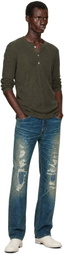 RRL Taupe Waffle-Knit Henley