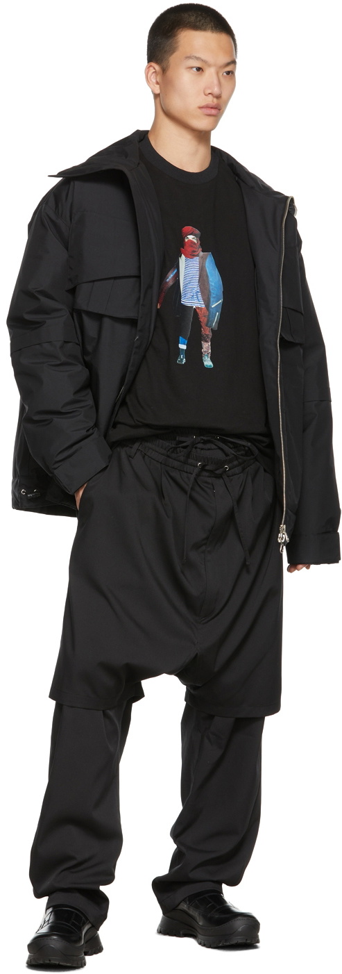 JERIH Black Double Layered Trousers