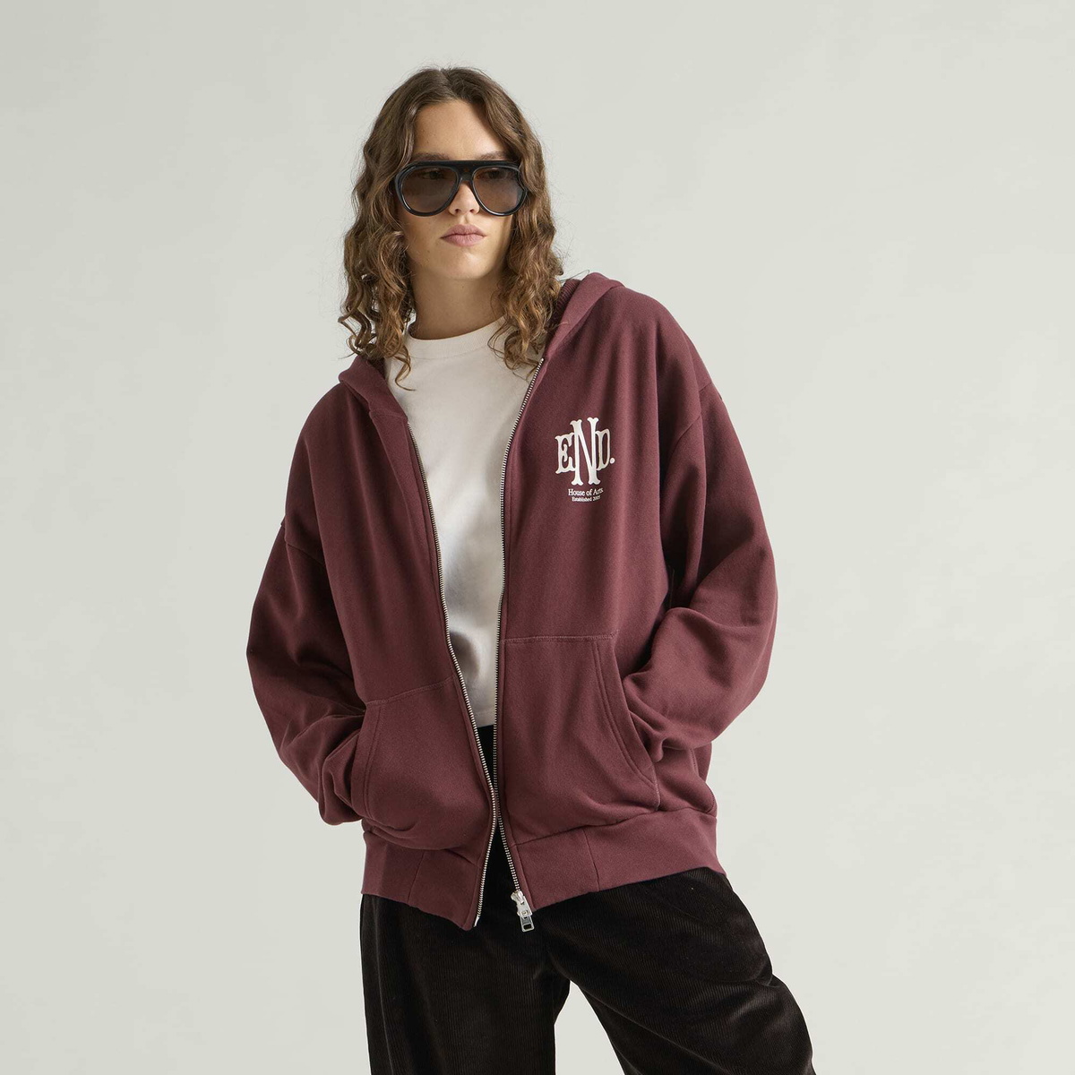 END. Mono Zip Hoodie in Oxblood