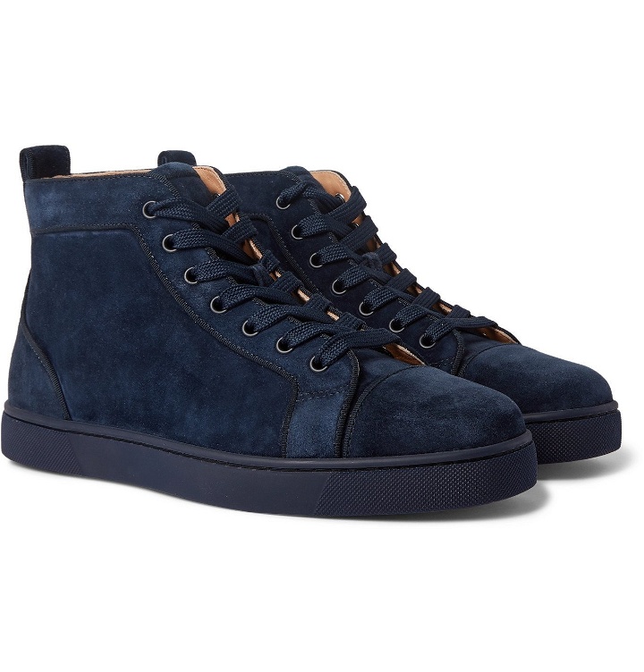Photo: Christian Louboutin - Louis Orlato Grosgrain-Trimmed Suede High-Top Sneakers - Blue