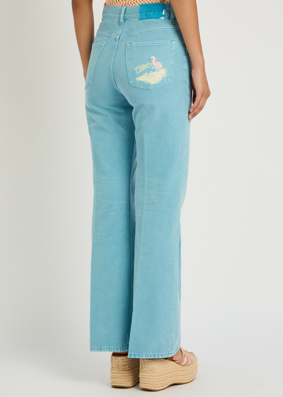 Chloe Embroidered Straight-leg Jeans Light Blue