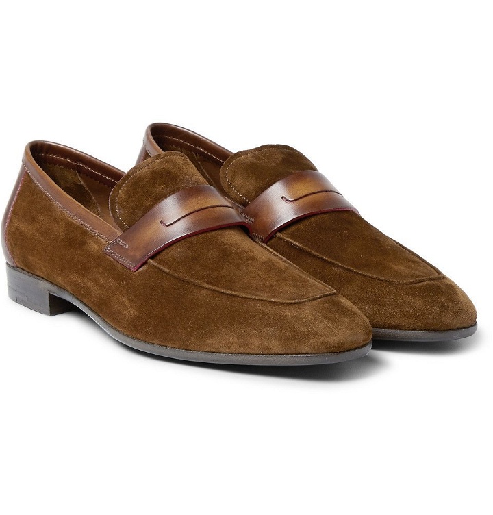 Photo: Berluti - Lorenzo Leather-Trimmed Suede Loafers - Men - Brown